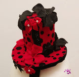 Handmade Mini Hat-Black Polka-dots with flowers