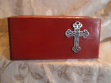 Fine Wood Jewelry or Keepsake Box - Lovely Red Painted Wood with Silver Cross