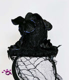 Handmade Mini Hat-Black Hat with Long Lace Veil that and Flowers