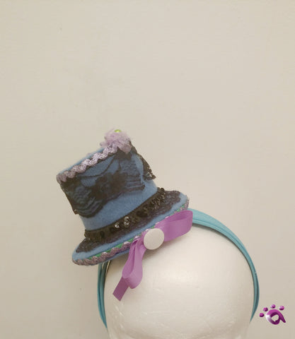 Handmade Mini Hat-Blue with black lace