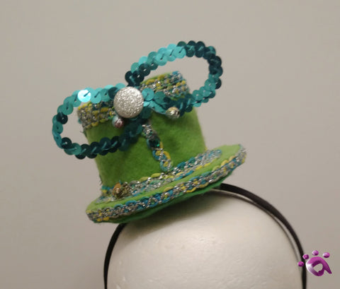 Handmade Mini Hat-Green with sequin bow