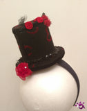 Handmade Mini Hat-Black with hearts