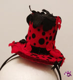 Handmade Mini Hat-Black Polka-dots with flowers