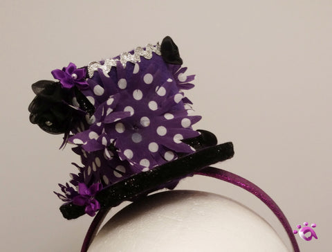 Handmade Mini Hat-Purple flower hat with hearts