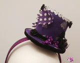 Handmade Mini Hat-Purple flower hat with hearts